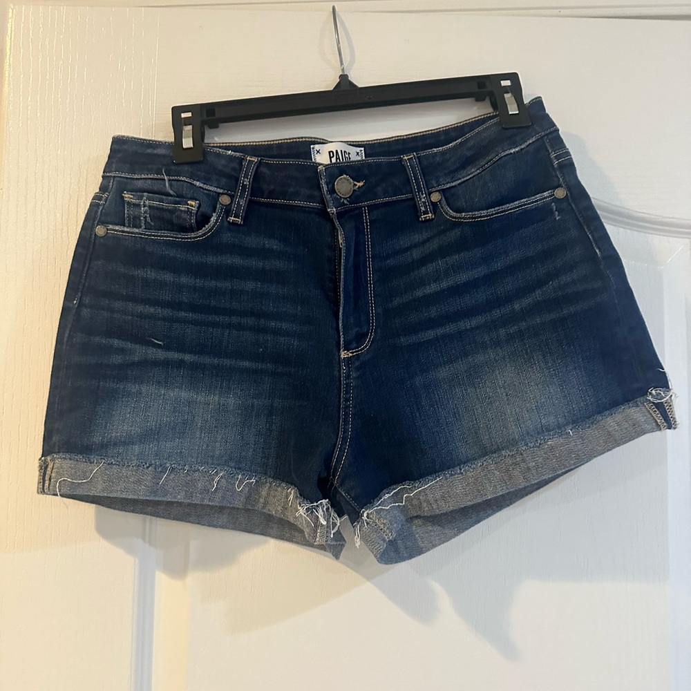 PAIGE Blue Jean Shorts with Rolled Hems